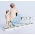 Royal Dux figural group of a mother a child with goat, pink triangle mark