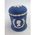 Wedgwood Dark Blue Jasperware Queen Elizabeth II Silver Jubilee Candy Jar Pot