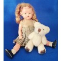 Vintage Dolls House Miniature Doll and Teddy Bear
