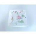 Wedgwood Rosehip square trinket box and lid - flowers on white  #