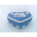 Vintage Wedgwood Blue Jasper Heart Shape trinket Pot  #