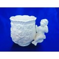 Lefton White Porcelain Decorative Planter Vase with Putti Cherubs Renaissance