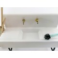 Vintage Dolls House Miniature Ceramic Sink brushes and mop
