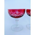 Beautiful Cranberry 2 x cut-glass champagne coupes