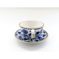 Spode Demitasse Cup and Saucer White with blue design and gold trim