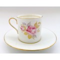 Aynsley Demitasse Cup and Saucer White with gold trim and pretty pink flowers