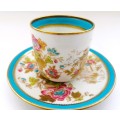 Stunning Demitasse Cup and Saucer Bisto mark White with gold and blue trim and prett