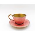 Germany Guilloche Pink Enamel Copper Tea Cup and Saucer