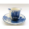 Myott Homeland blue white cup and saucer platter, transferware, 1930s