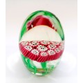 Stunning vibrant green and red Murano Millefiori glass paperweight signed