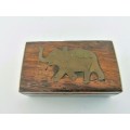 Vintage Wood and brass inlay Elephant Trinket Box #