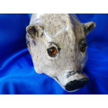 Vintage Grey Pig with glass eyes