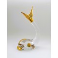 STUNNING VINTAGE MURANO ART GLASS WHALE FIGURINE WITH GOLD TRIM OVERLAYS