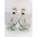 Pair of Vintage French Clear Glass Roosters 28oz Decanter - Liqueur Bottle - Figural Decanter