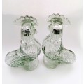 Pair of Vintage French Clear Glass Roosters 28oz Decanter - Liqueur Bottle - Figural Decanter
