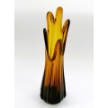 Vintage Hand blown Amber finger glass swung vases