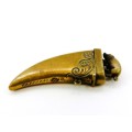 C.1890 Brass Vesta Case, or match case,chatelaine tusk shaped with a pig or boar on the lid #