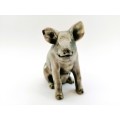 Silver Metal solid heavy sitting Pig