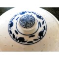 Large Chinese Rice Grain Blue and White Lidded Bowl