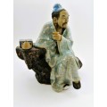 Large Chinese Shiwan Mud Man Scholar drinking tea
