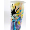 Japanese vibrant hexagonal tall vase decorated with figures