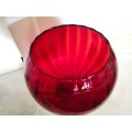 Mid Century Vintage Hand Blown Italian Glass Large Red Vase Goblet  / on a twisted stem