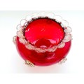 Vintage Hand Blown 21cm Large Murano Ruby Red Bowl with Buttons, Lace Work and Gold Flakes