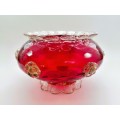 Vintage Hand Blown 21cm Large Murano Ruby Red Bowl with Buttons, Lace Work and Gold Flakes