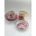 Victorian Pink luster Plate Large mug cup and saucers