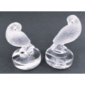 Pair Lalique France Frosted Crystal Bird Glass Figurine Place Card Setting