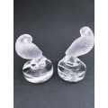Pair Lalique France Frosted Crystal Bird Glass Figurine Place Card Setting