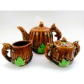 Vintage Glazed Porcelain Squirrel Nut T - Pot Sugar Creamer and Tea Pot