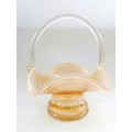 STRETCHED AMBER GLASS BASKET WITH LATTIMO GLASS FILIGRANA SWIRLS AND APPLIED HANDLE