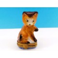 Limoges France Trinket Box Ginger Cat Kitten Peint Main Marque