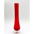 Murano sommerso red glass tubular vase