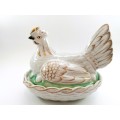 Staffordshire Pottery Hen Chicken on Nest egg tureen and cover Gold Gilt Antique c 1870 RARE