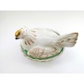 Staffordshire Pottery Hen Chicken on Nest egg tureen and cover Gold Gilt Antique c 1870 RARE
