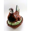 Marvelous Rare Large Figural English Staffordshire Porcelain Laying Hen Chicken on Nest Tureen