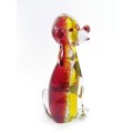 Vintage Murano Sommerso Hand Blown Large Art Glass Dog- Yellow, Red and Gold Flecks