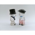 Vintage  Glass  Man and Woman with Hat Salt & Pepper Set