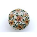 Delft Holland Poly Floral Round Covered Trinket or Candy Box Hand Painted