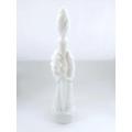 TALL RARE VINTAGE MID-CENTURY MILK GLASS GENIE DECANTER WITH A HAND AND DAGGER MOTIF