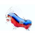 Large Magnificent MURANO Cenedese Bull Figurine Sommerso red and blue ART GLASS GOLD LEAF