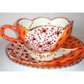 Stunning Hand Painted Bright Orange Duo Cup and Saucer