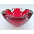 Large Murano Hand Blown Glass Red Dish Bowl