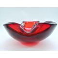Murano Hand Blown Glass Red Dish Bowl