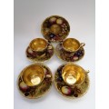 Vintage Aynsley Orchard Gold Fruits Demitasse four Cups & five Saucers Signed N. Brunt