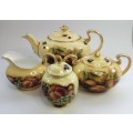 Aynsley Orchard Gold Teapot, Sugar Bowl, Milk Jug Set plus pot