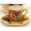 Aynsley Orchard Gold Still Life Fruit Pattern 4 Coffee Cups and Saucers