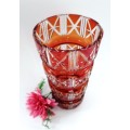 Striking red Kiriko cut glass vase from Japan